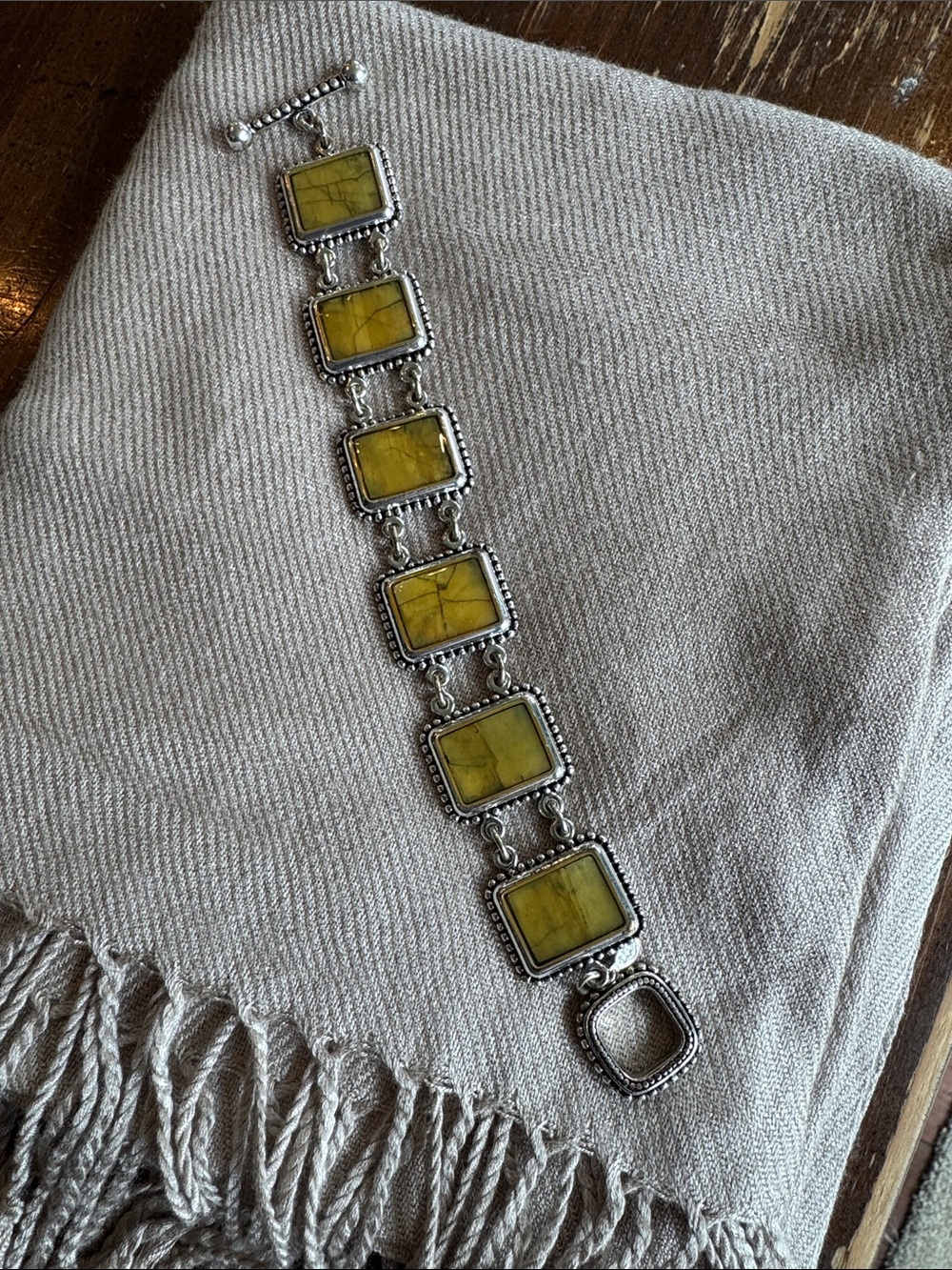 Premier Designs Yellow Stone Silver-Tone Link Bracelet